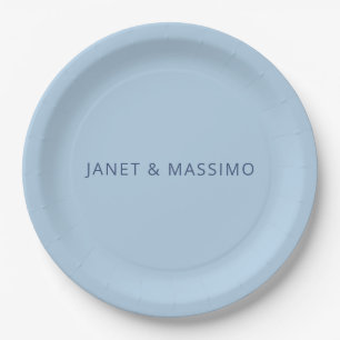 Prato De Papel Azul pastel personalizado minimalista nome persona