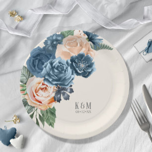 Prato De Papel Azul/pêssego dos rosas que Wedding ID584