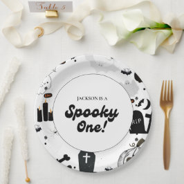Prato De Papel Azul, Retro Grooy Spooky, Um primeiro aniversario