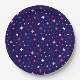 Prato De Papel Azul Rosa Estrelas Roxas Espaço Cósmico.