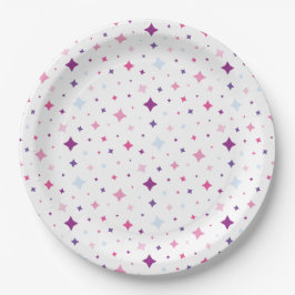 Prato De Papel Azul Rosa Estrelas Roxas Espaço Cósmico.