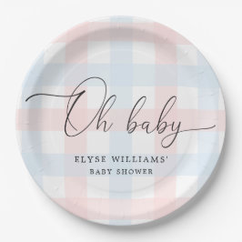 Prato De Papel Azul Rosa Gingham Oh Baby