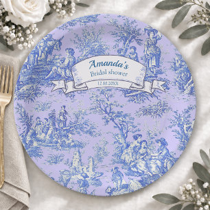 Prato De Papel Azul Vintage Roxo Toile de Jouy Floral