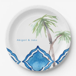 Prato De Papel Azulejo Azul de Cobalto do Mediterrâneo Personaliz