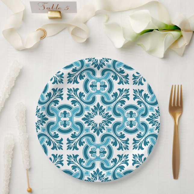 Prato De Papel Azulejo azul português (Casamento)