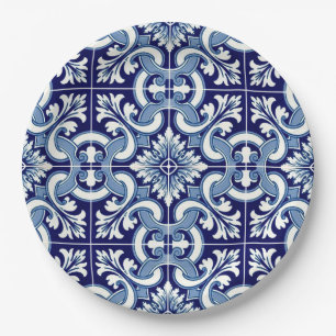 Prato De Papel Azulejo azul português