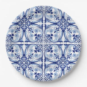 Prato De Papel Azulejo azul português