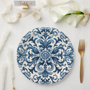 Prato De Papel Azulejo azul português