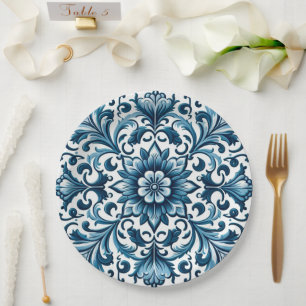 Prato De Papel Azulejo azul português