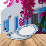 Prato De Papel Azulejo Azul Santorini - Temático grego/ espanhol<br><div class="desc">O musical grego mediterrânico,  azul-tiled,  inspirado em dançarino,  pratos de papel da Rainha chá de panela.</div>