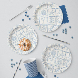 Prato De Papel Azulejo de Linho Costeiro Mediterrâneo Desenhado à
