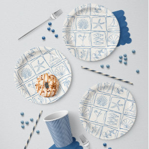 Prato De Papel Azulejo de Linho Costeiro Mediterrâneo Desenhado à