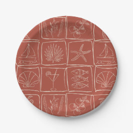 Prato De Papel Azulejo de Terracota Costeiro Mediterrâneo Desenha