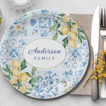 Azulejo Italiano Azul Aquarela Personalizado Limão