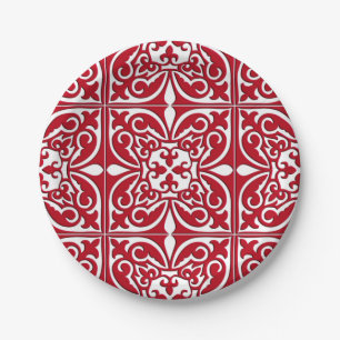 Prato De Papel Azulejo marroquino - obscuridade - vermelho e