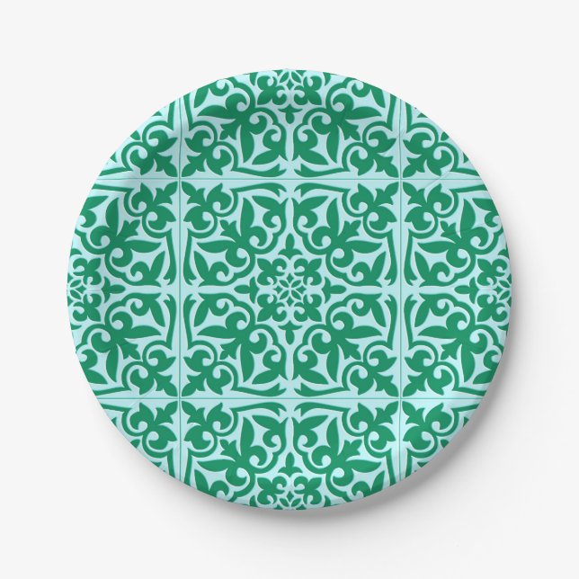 Prato De Papel Azulejo marroquino - turquesa e aqua (Frente)