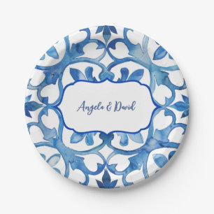 Prato De Papel Azulejos Brancos Azuis Costa Amalfitana Itália