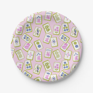 Prato De Papel Azulejos de Mahjong Elegantes em Rosa Pastel