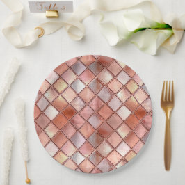 Prato De Papel Azulejos de vidro Dourados com Rosa chic