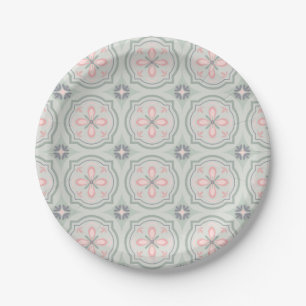 Prato De Papel Azulejos Florais Pastel Verde