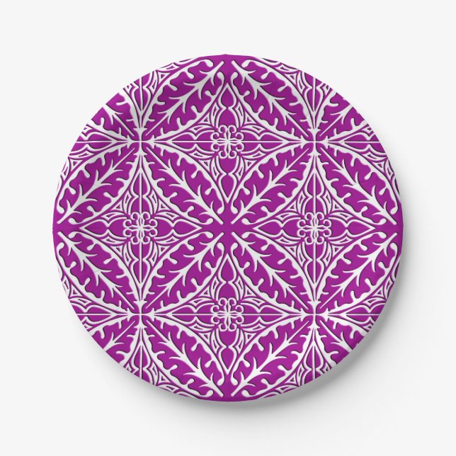 Prato De Papel Azulejos marroquinos - roxo e branco amethyst (Frente)