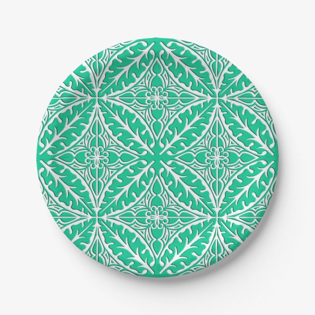 Prato De Papel Azulejos marroquinos - turquesa e branco (Frente)