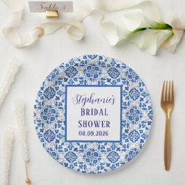 Prato De Papel Azulejos Portugueses Chá de panela Azul Mediterrân