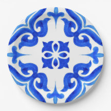 Azure Tides Hand Painted Blue Watercolor Mosaic