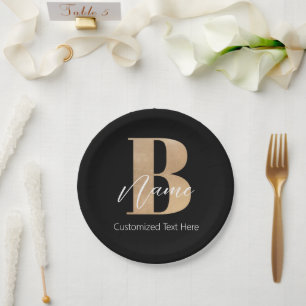 Prato De Papel B e Nome Iniciais Monogramados Modernos Personaliz