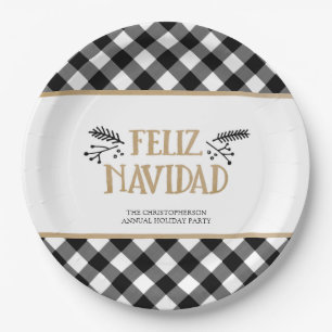 Prato De Papel B&W Buffalo Check FELIZ NAVIDAD Personalizado