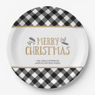 Prato De Papel B&W Buffalo Check MERRISTMAS Personalizado