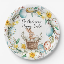 Prato De Papel Babá felz pascoa com cesto e Páscoa floral