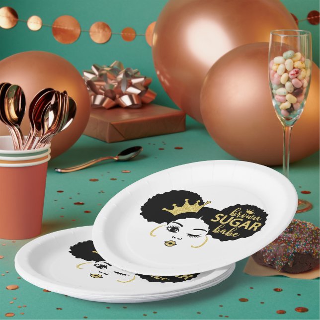Prato De Papel Babe do Açúcar Mascavo em Preto e Dourado (Múltiplo)