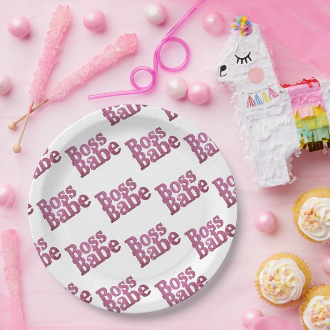 Prato De Papel Babe do chefe rosa brilhante (Festa)