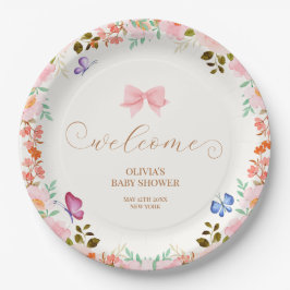 Prato De Papel Baby Bloom Floral Butterfly Chá de fraldas Bem-vin