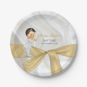 Prato De Papel Baby Boy Baptism Christening Dourado White