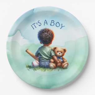 Prato De Papel Baby Boy Color com seu Chá de fraldas do Urso de T