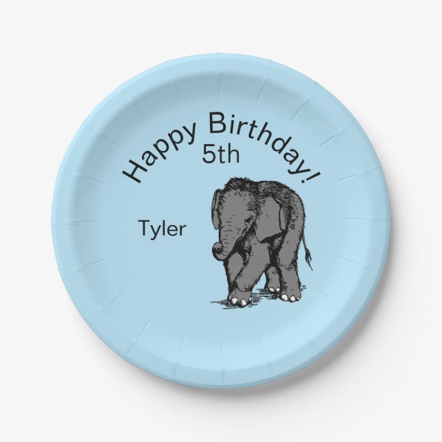 Prato De Papel Baby Elephant Birthday Blue (Frente)