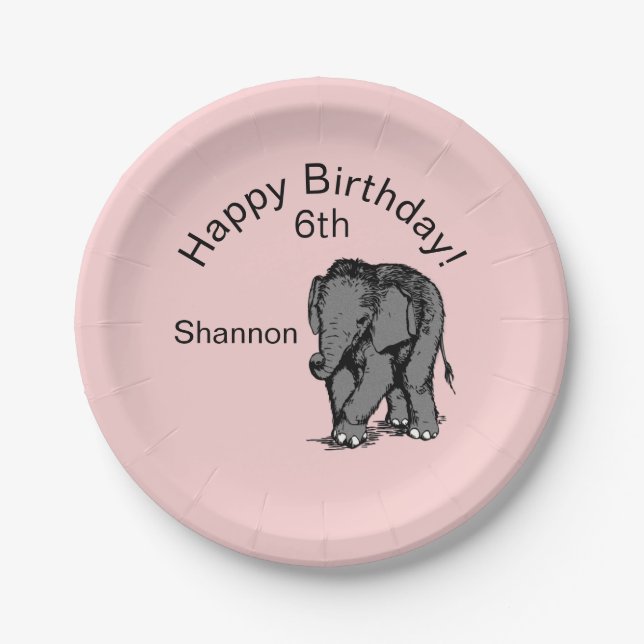 Prato De Papel Baby Elephant Birthday Pink (Frente)