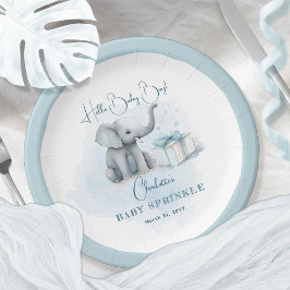Prato De Papel Baby Elephant Hello Baby Boy Blue Baby Sprinkle