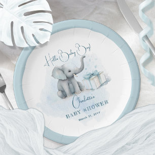Prato De Papel Baby Elephant Hello Baby Boy Blue Chá de fraldas