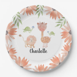 Prato De Papel Baby Giraffe Watercolor, pintada à mão