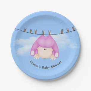 Prato De Papel Baby Girl na Clothesline