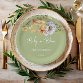 Prato De Papel Baby in bloom sage green baby shower printed