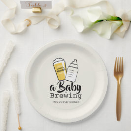 Prato De Papel Baby is Brewing Beer Baby Bottle Beige Baby Shower