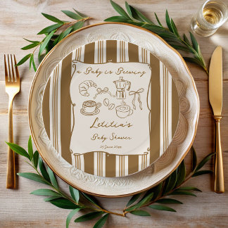 Prato De Papel Baby is brewing retro stripes coffee baby shower 