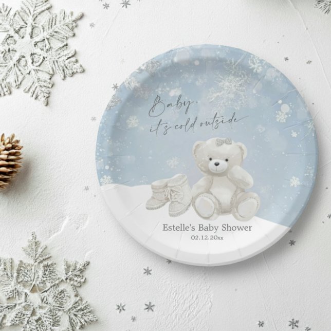 Prato De Papel Baby, It's Cold Outside Teddy Bear Winter Party (Criador carregado)