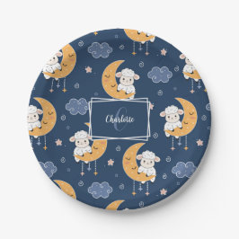 Prato De Papel Baby Lamb on Moon Patterno com Nome