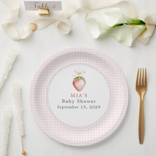 Prato De Papel Baby Morango Doce Coquete Gingham  (Casamento)