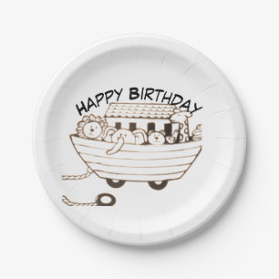 Prato De Papel Baby Noah Ark with curved Happy Birthday design
